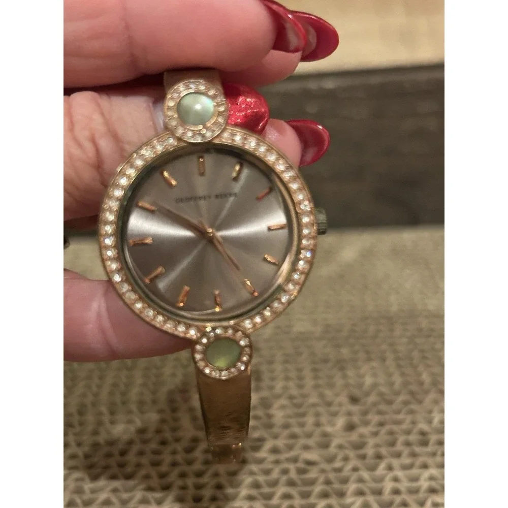 Geoffrey Beene Crystal Rose Gold Silver‎ Tone Women's Watch Working